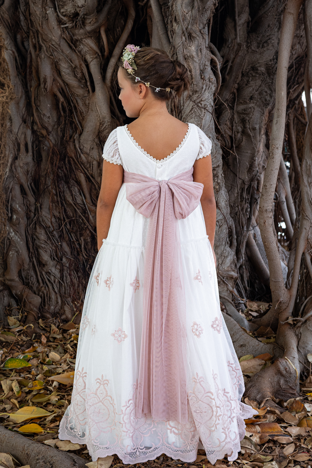 Vestido de comunión MARGARITA: tul, bordados en rosa 2